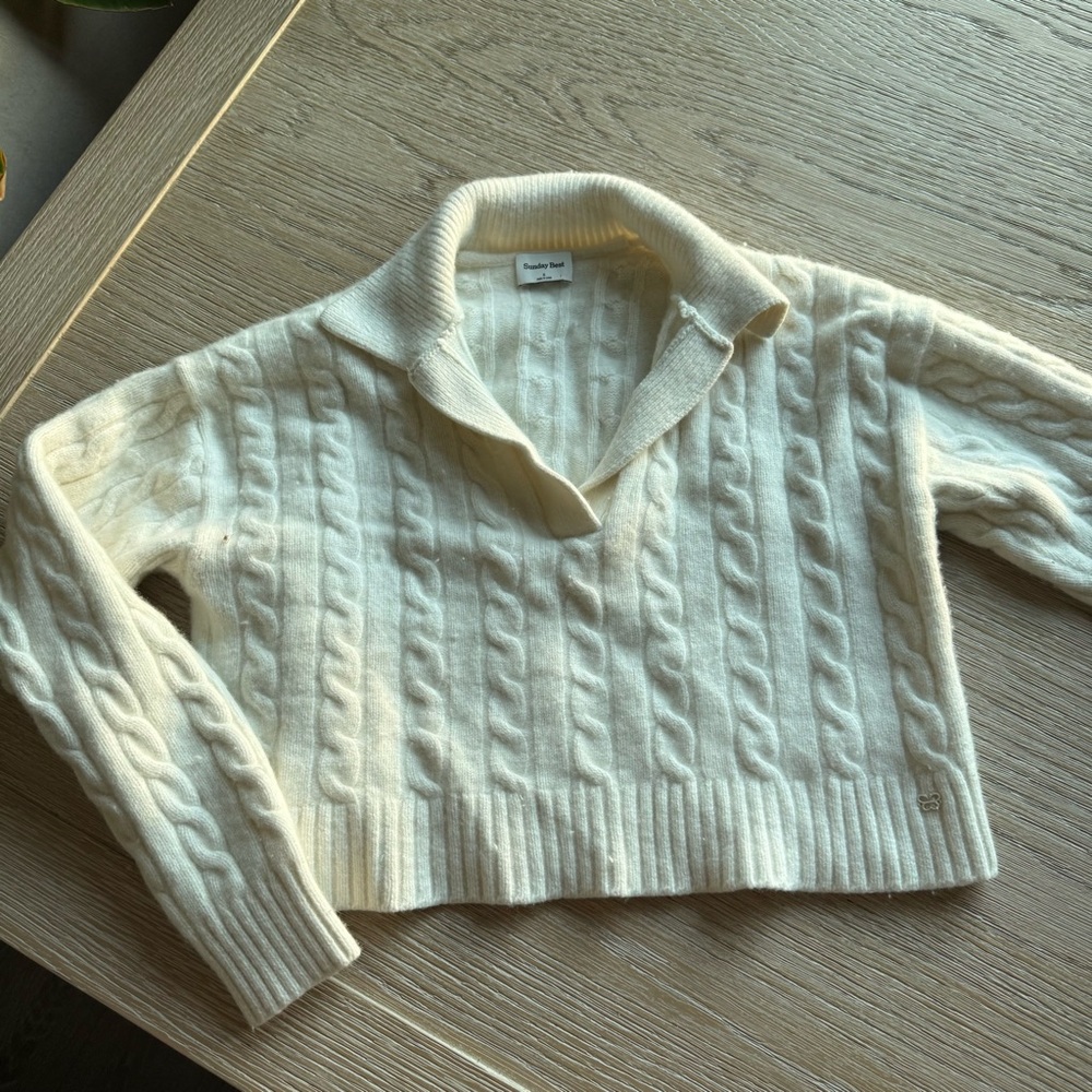 Sunday Best Cream V-Neck Cable Knit Sweater